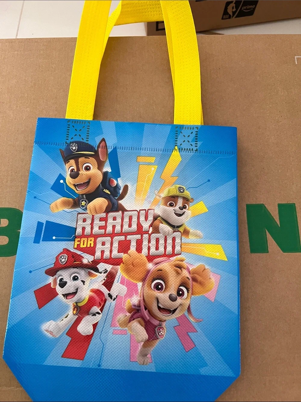 Set of 3 Paw Patrol Ready for Action Blue Party Tote Bags with Yellow Handles